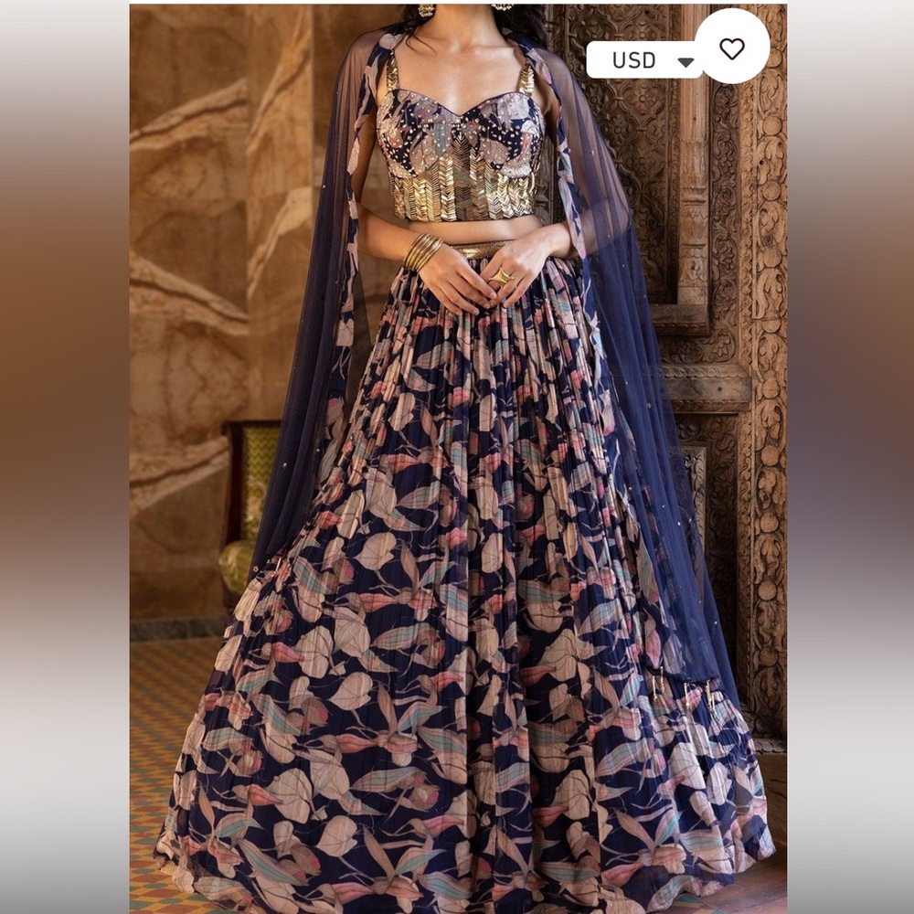 Blue Floral Print Lengha Set - Brand New!